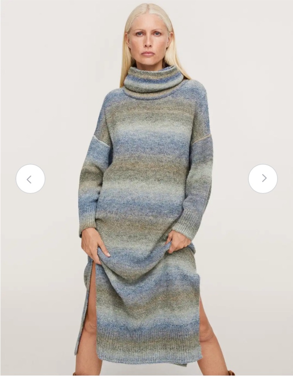 Mango Turtleneck Ombre Stripe Knit Sweater Dress - Blue/Green